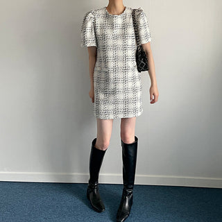 Plaid short sleeve woolen dress