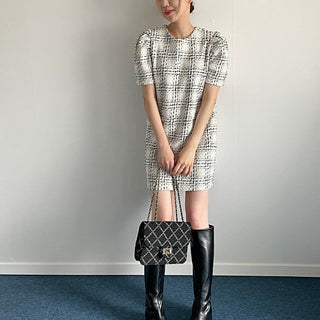 Plaid short sleeve woolen dress