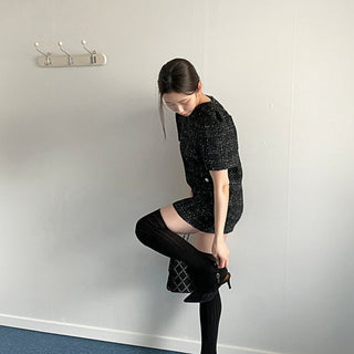 Plaid short sleeve woolen dress