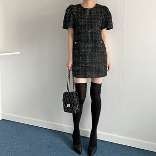 Plaid short sleeve woolen dress
