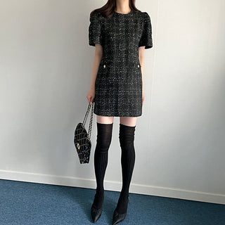 Plaid short sleeve woolen dress
