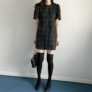 Plaid short sleeve woolen dress