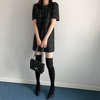 Plaid short sleeve woolen dress