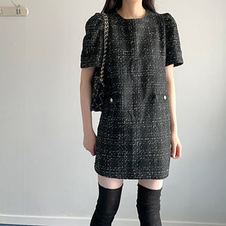Plaid short sleeve woolen dress