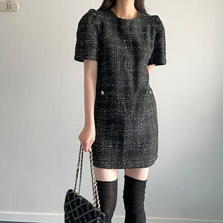 Plaid short sleeve woolen dress