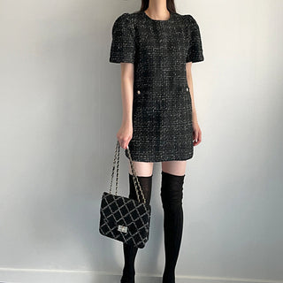 Plaid short sleeve woolen dress