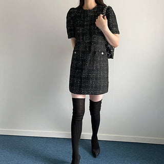 Plaid short sleeve woolen dress