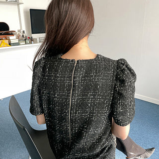 Plaid short sleeve woolen dress