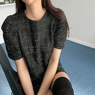 Plaid short sleeve woolen dress