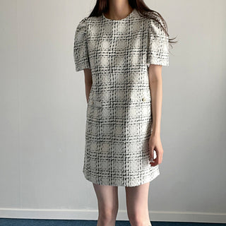 Plaid short sleeve woolen dress