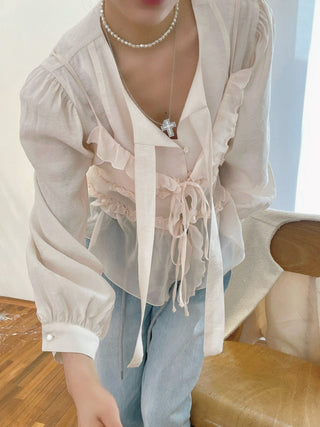 Chiffon lace-up top