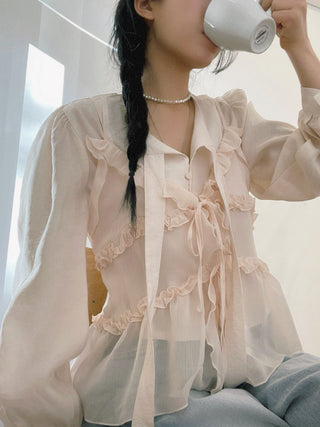 Chiffon lace-up top