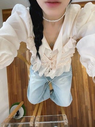 Chiffon lace-up top