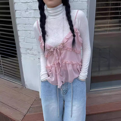 Chiffon lace-up top