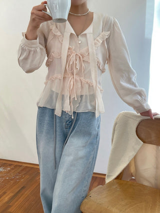 Chiffon lace-up top