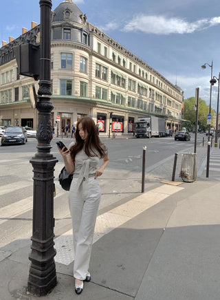 Lace-up round neck short sleeve top