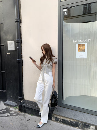 Lace-up round neck short sleeve top