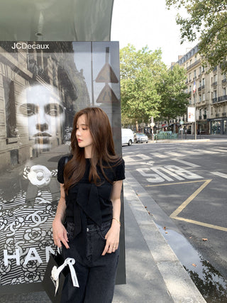 Lace-up round neck short sleeve top