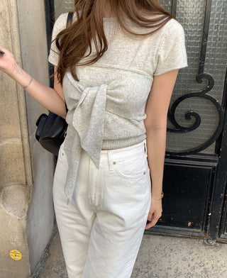 Lace-up round neck short sleeve top