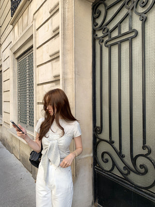 Lace-up round neck short sleeve top