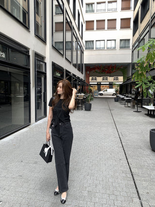 Lace-up round neck short sleeve top