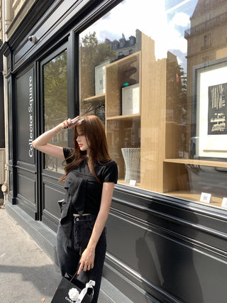 Lace-up round neck short sleeve top