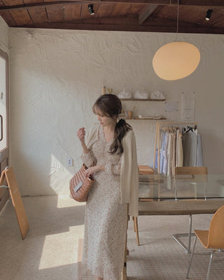 Slim chiffon floral lace-up dress