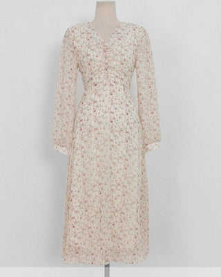 Slim chiffon floral lace-up dress