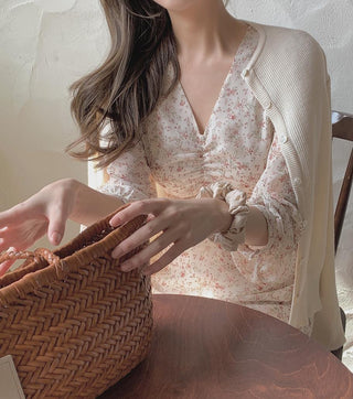 Slim chiffon floral lace-up dress