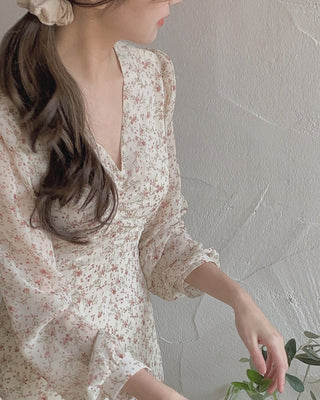 Slim chiffon floral lace-up dress