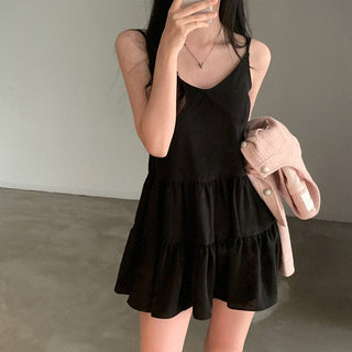 V-neck loose solid color dress