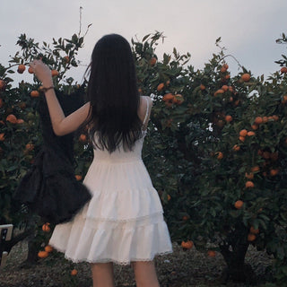 White Lace Cake Skirt Suspender Dress