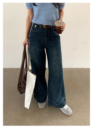 Belted wide-leg jeans