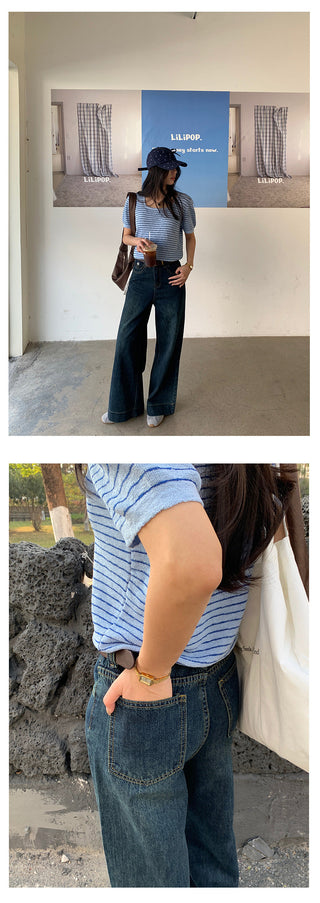 Belted wide-leg jeans