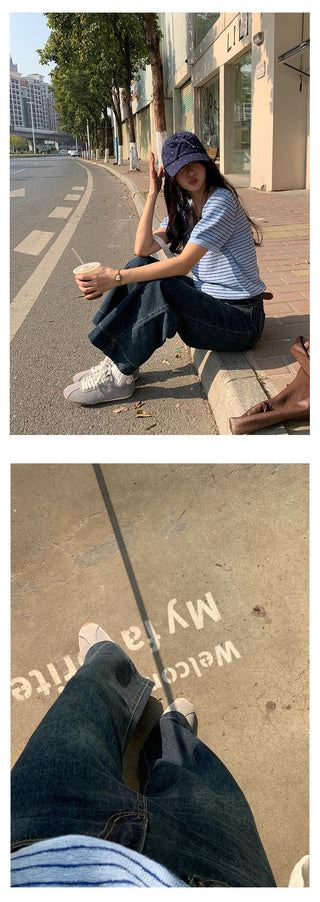 Belted wide-leg jeans