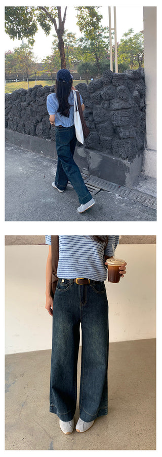 Belted wide-leg jeans