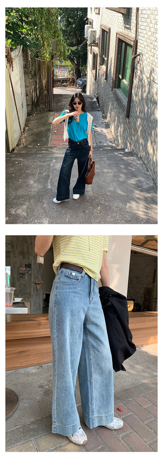 Belted wide-leg jeans