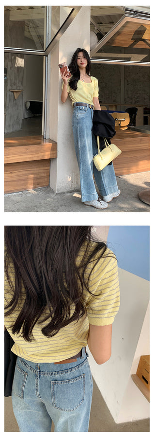 Belted wide-leg jeans