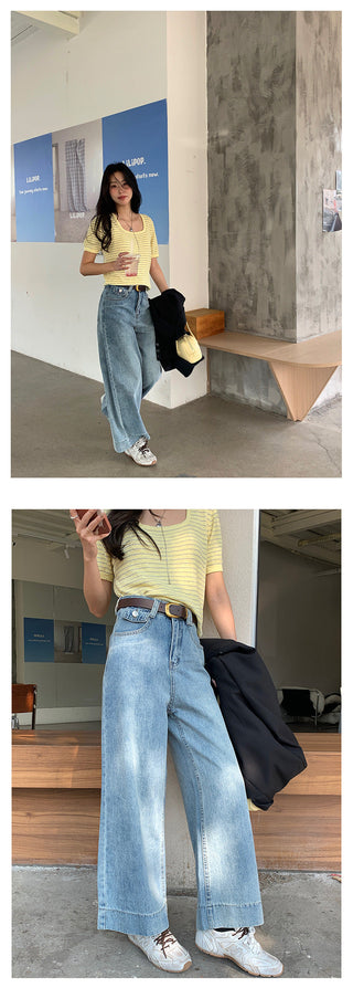 Belted wide-leg jeans