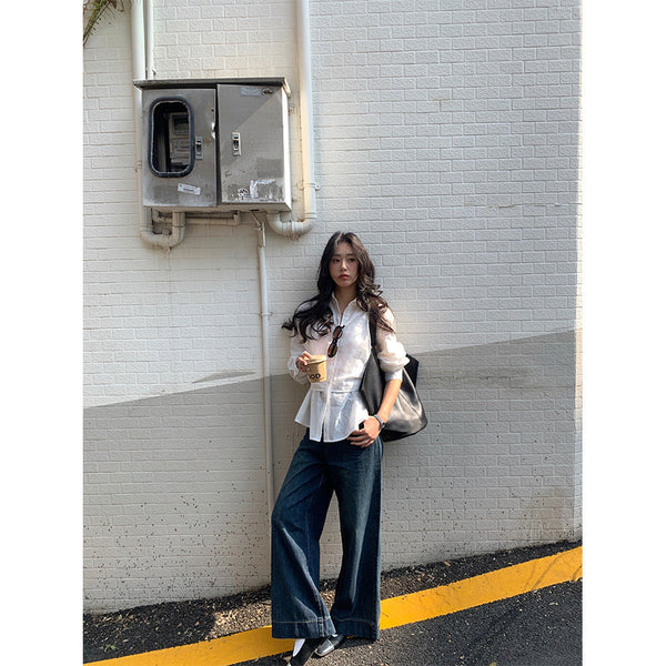 Belted wide-leg jeans