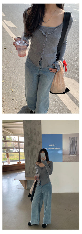 Belted wide-leg jeans