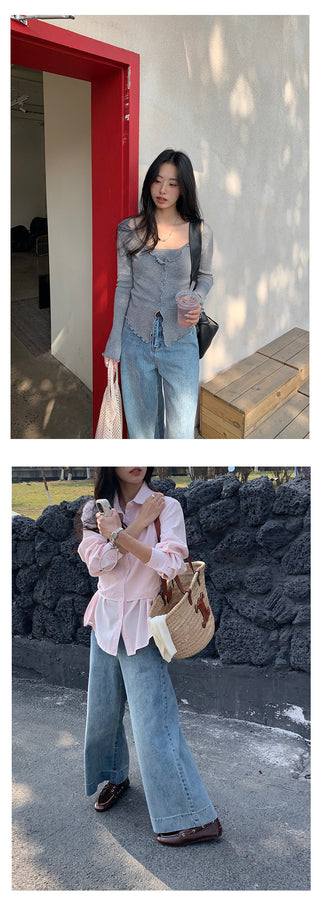 Belted wide-leg jeans