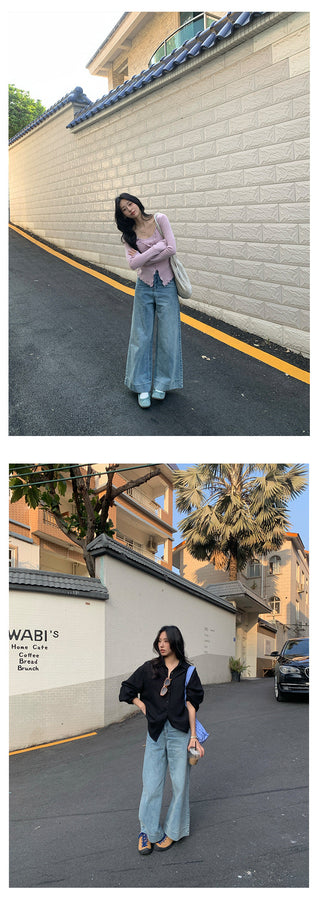 Belted wide-leg jeans