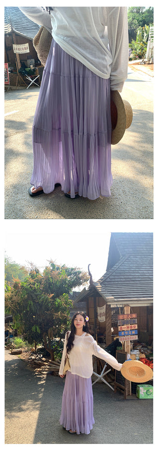 Silk pleated skirt
