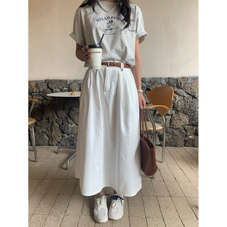 Belted A-line skirt