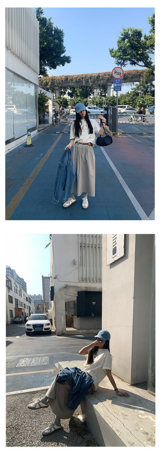 Belted A-line skirt