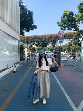 Belted A-line skirt