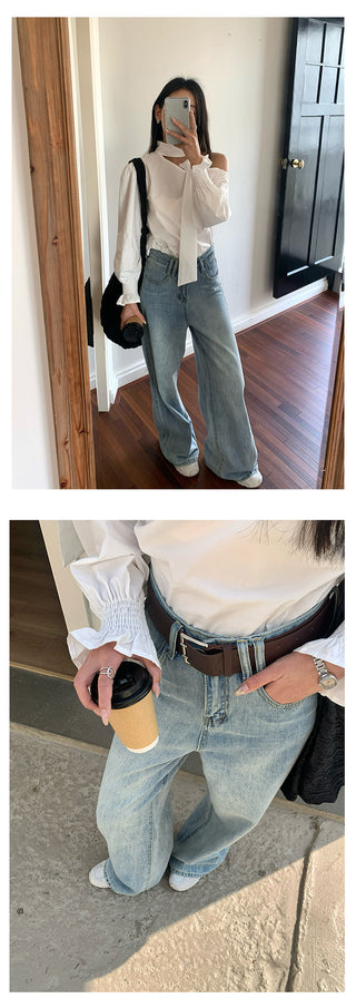 Wide-leg mop jeans