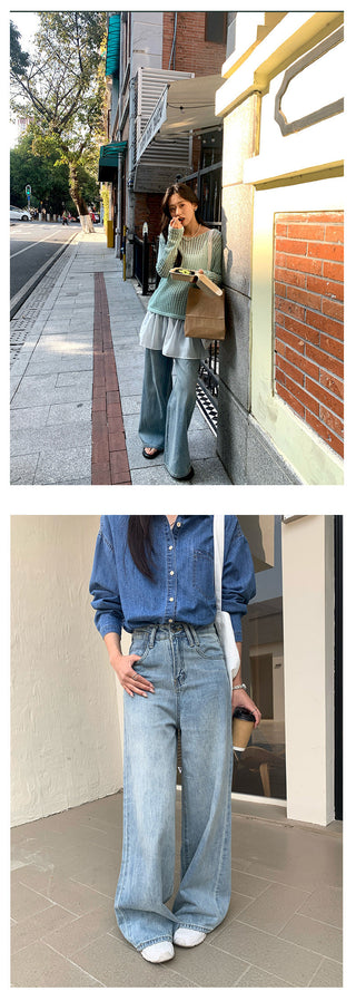 Wide-leg mop jeans