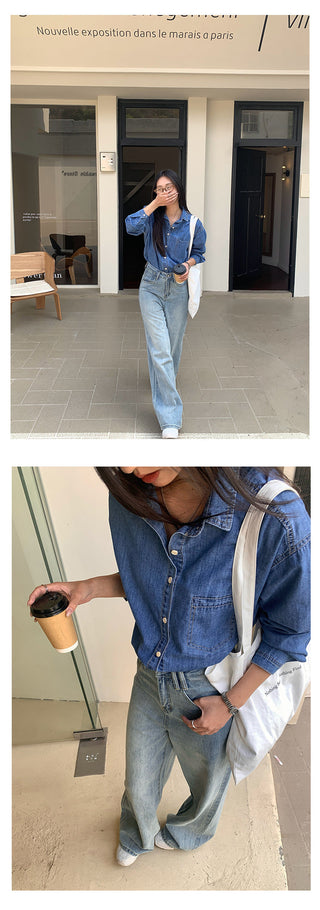 Wide-leg mop jeans